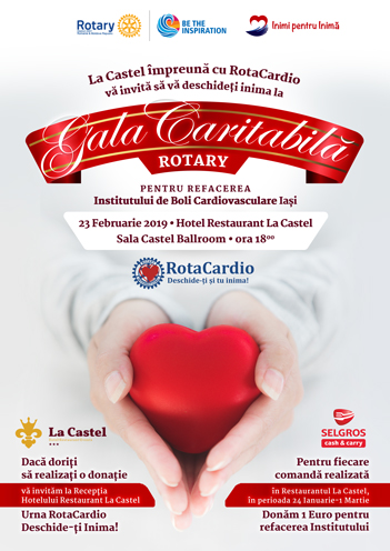 Gala Caritabilă RotaCardio: 23 Februarie 2019, ora 18:00, Castel Ballroom
